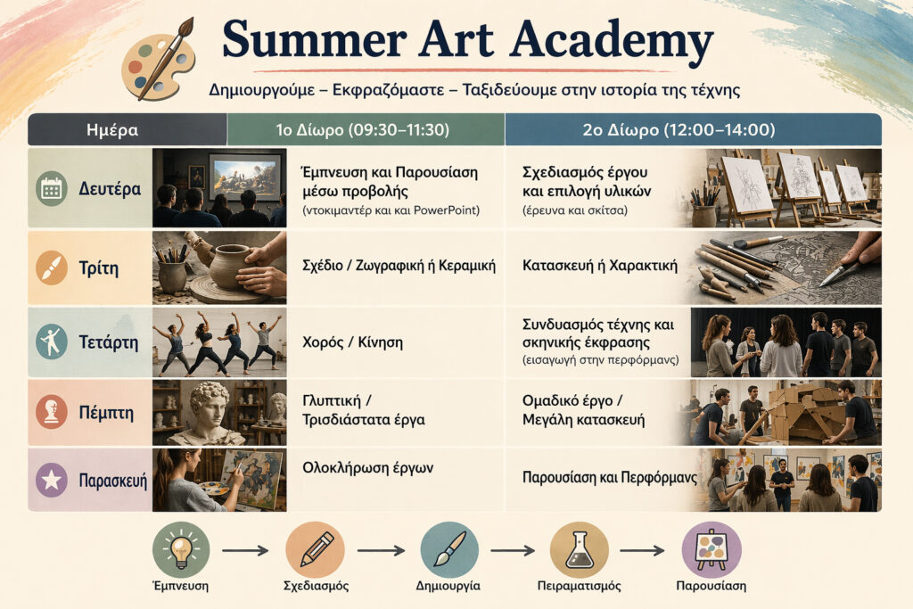 Summer Art Academy – Τελικό πρόγραμμα εβδομαδιαίας δομής